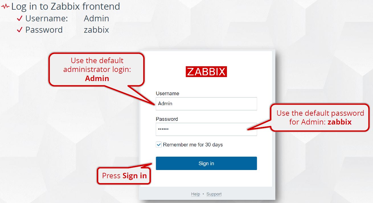Zabbix Login page