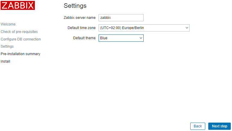 Installation: Configure Zabbix server